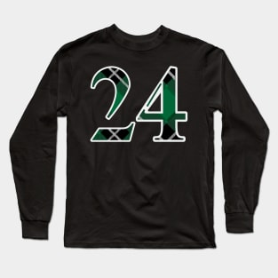 24 Sports Jersey Number Green Black Flannel Long Sleeve T-Shirt